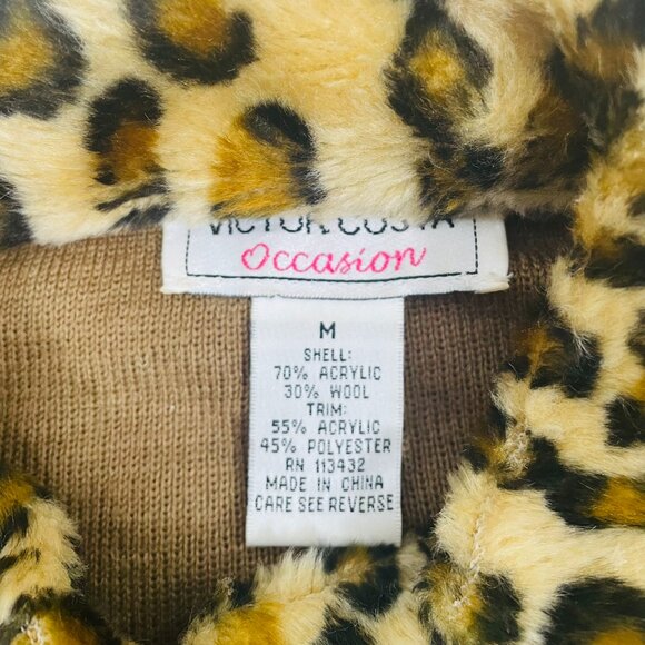 Vintage Victor Costa Wool Blend Cardigan Jacket Faux Fur Trim Golden Loops M Tan - Picture 5 of 8